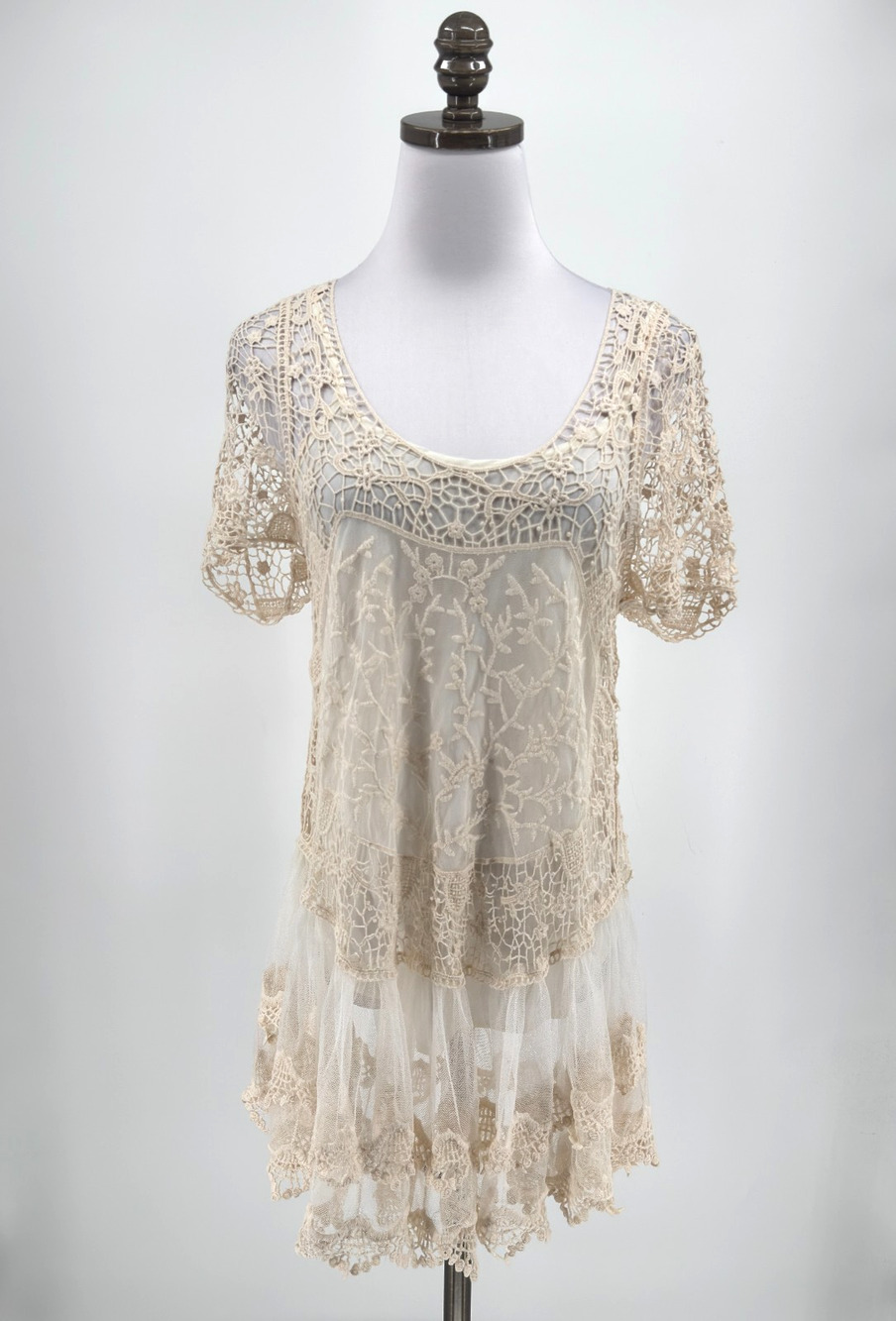 Sunday in Brooklyn Anthropologie Ivory Crochet Lace Boho Layered Tunic Top NEW
